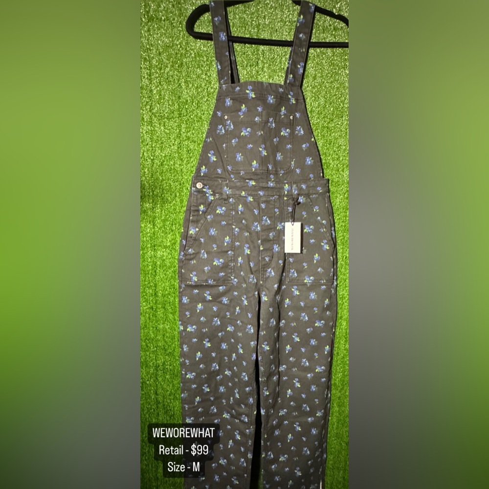 WEWOREWHAT black and floral overalls - size medium NWT!!